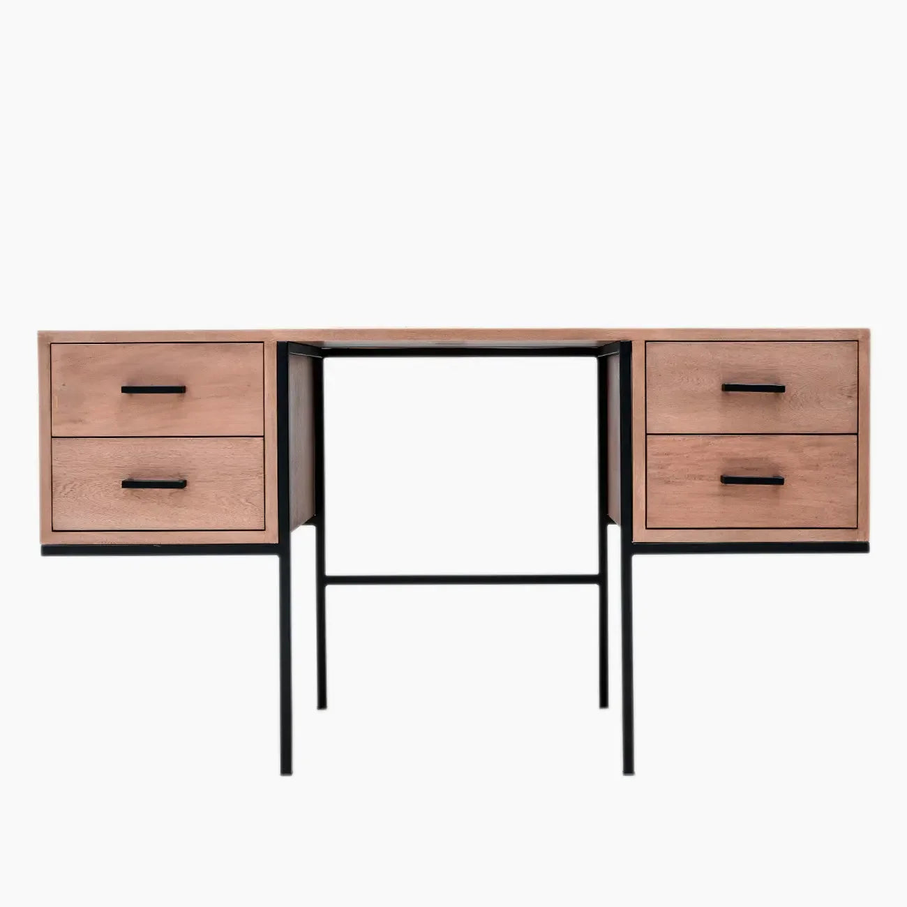 Escritorio moderno de madera con estructura metálica y 2 cajones, ideal para oficina o estudio en casa